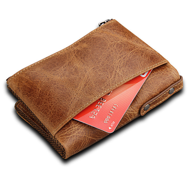 Wholesale Crazy Horse Cowhide Leather Wallet Double Zipper Coin Purse